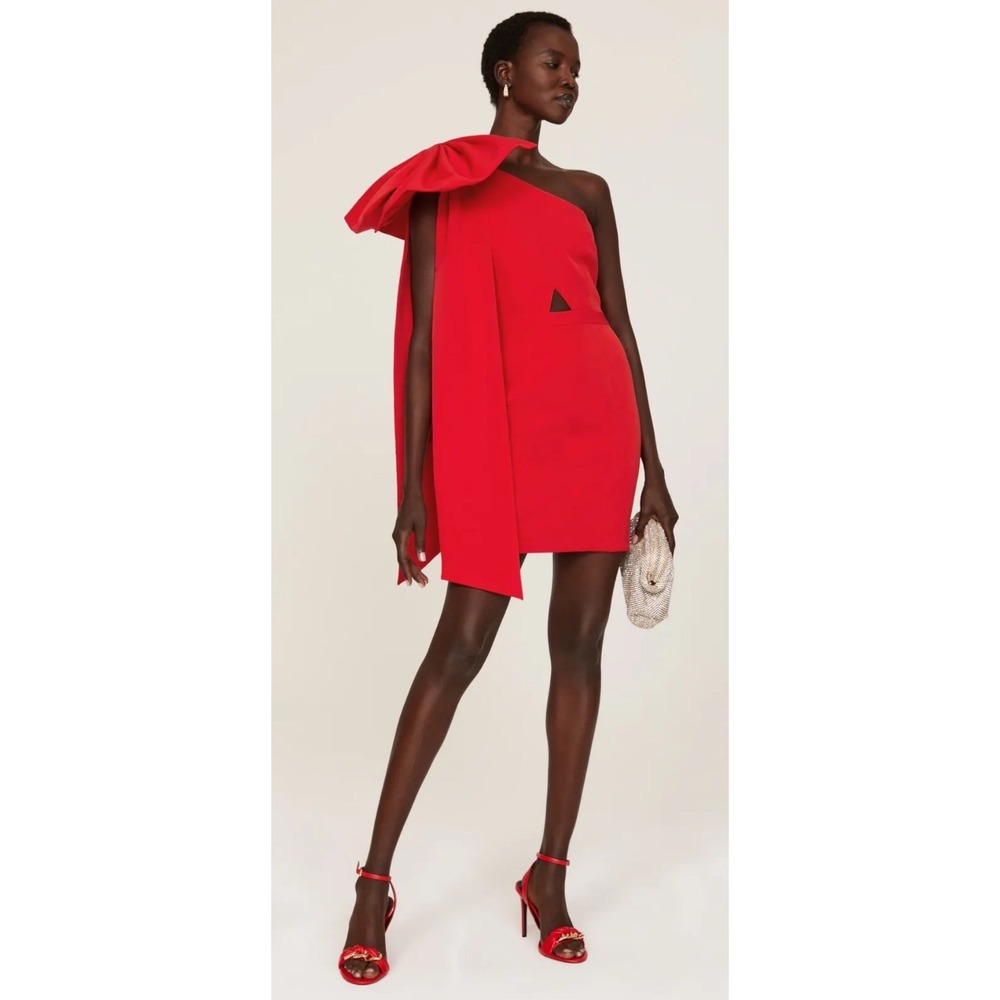 Toccin Red One Shoulder Bow Dress Mini Cocktail Size 10